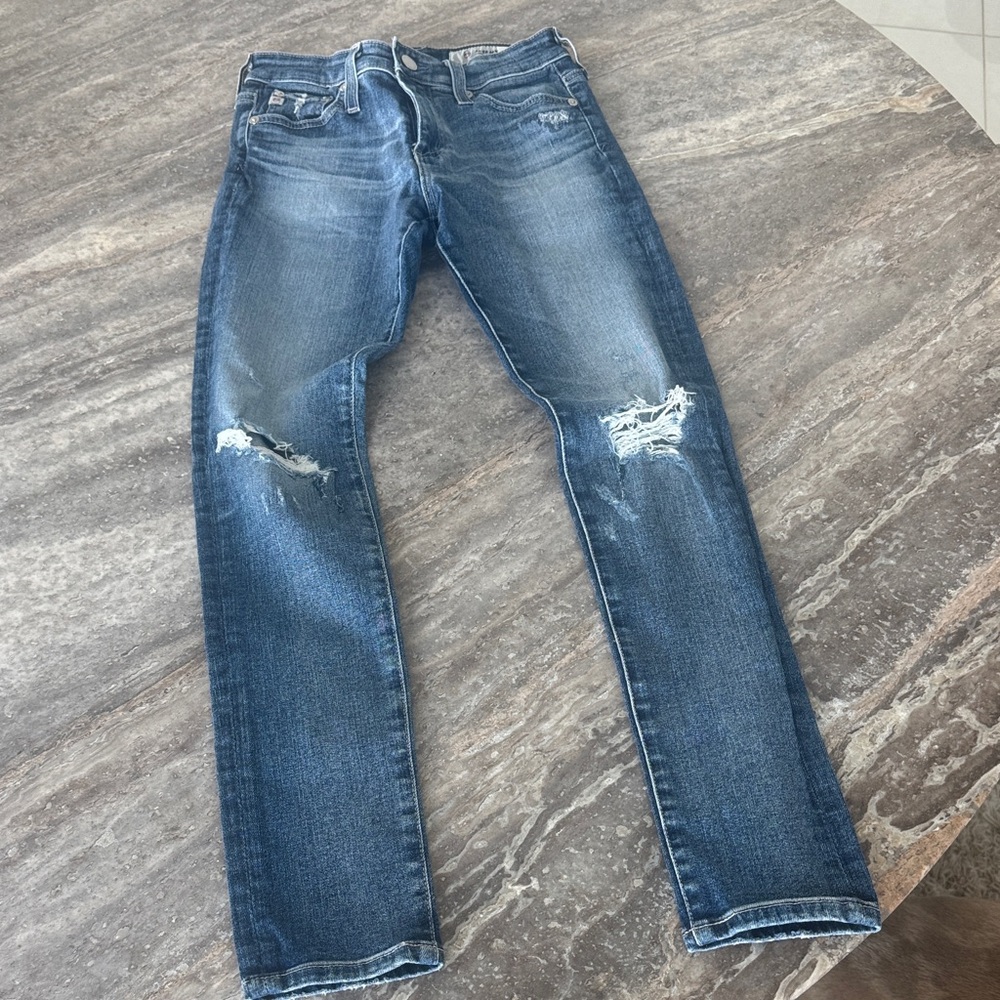 AG Adriano Goldschmied Women's Blue Distressed Slim Jeans Size 24R